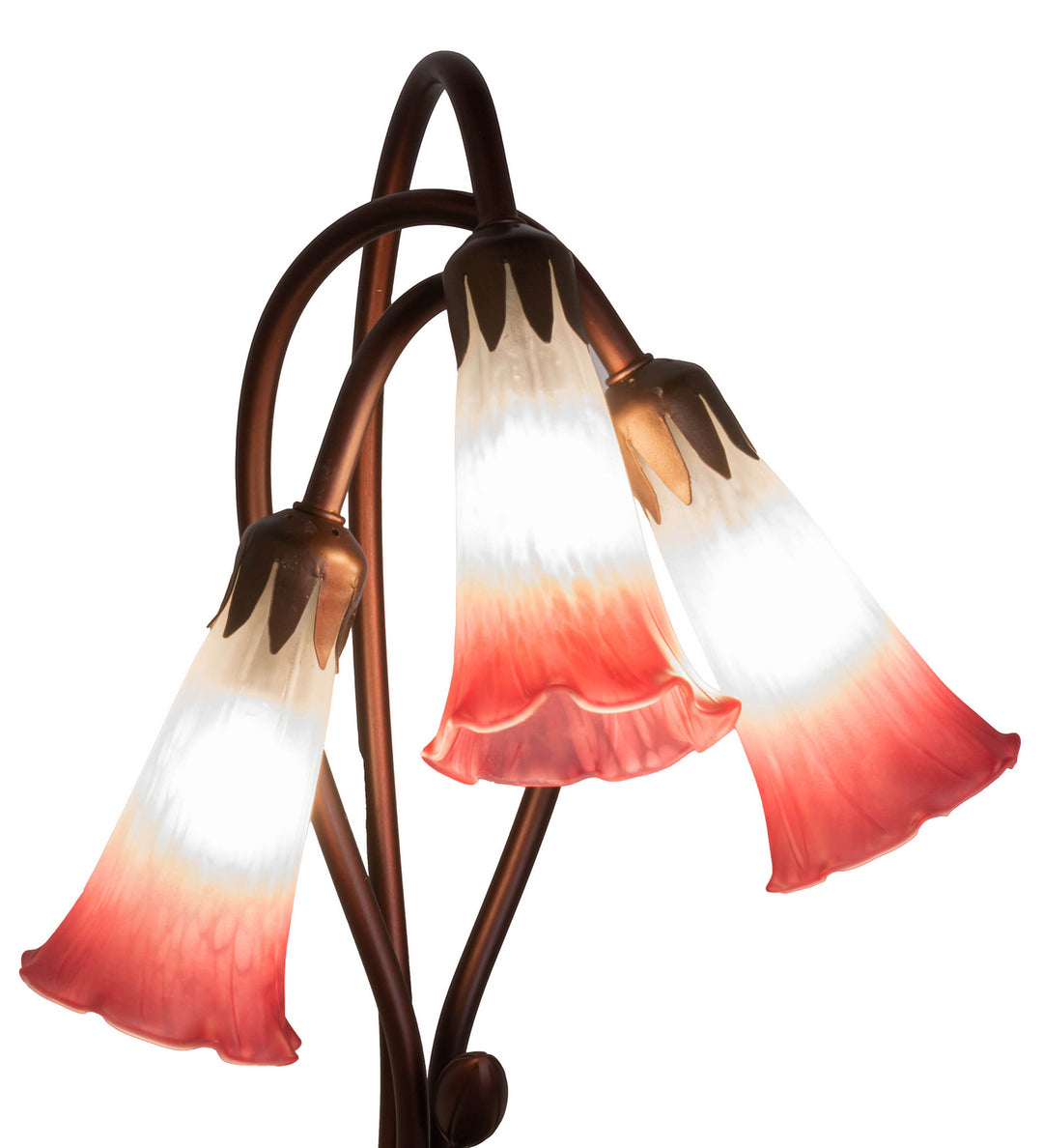 Meyda Tiffany Lighting 14813 Pink/White Pond Lily Three Light Accent Lamp Lamp Bronze / Dark