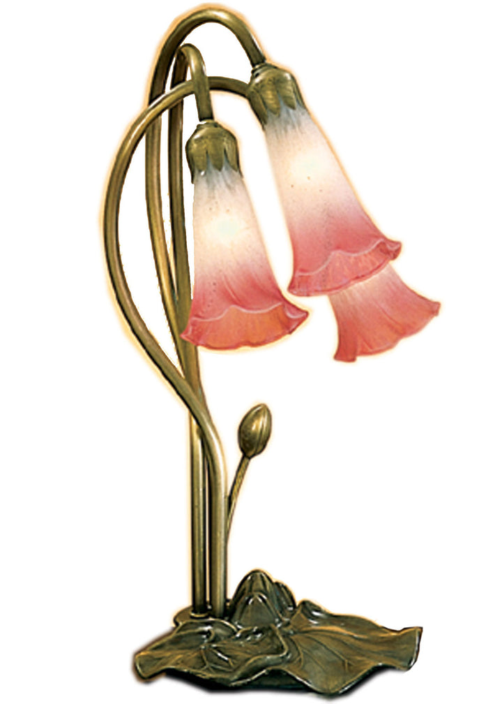 Meyda Tiffany Lighting 14813 Pink/White Pond Lily Three Light Accent Lamp Lamp Bronze / Dark