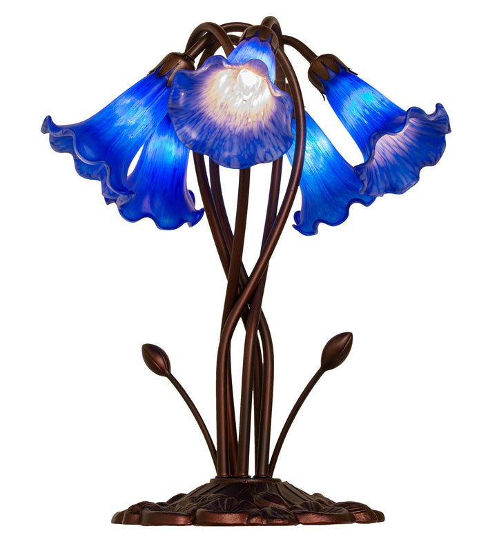 Meyda Tiffany Lighting 14995 Blue Pond Lily Five Light Accent Lamp Lamp Bronze / Dark