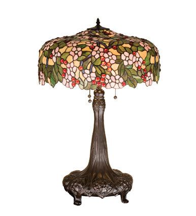 Meyda Tiffany Lighting 15404 Tiffany Cherry Blossom Three Light Table Lamp Lamp Bronze / Dark