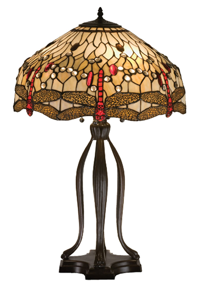 Meyda Tiffany Lighting 17500 Tiffany Hanginghead Dragonfly Three Light Table Lamp Lamp Bronze / Dark
