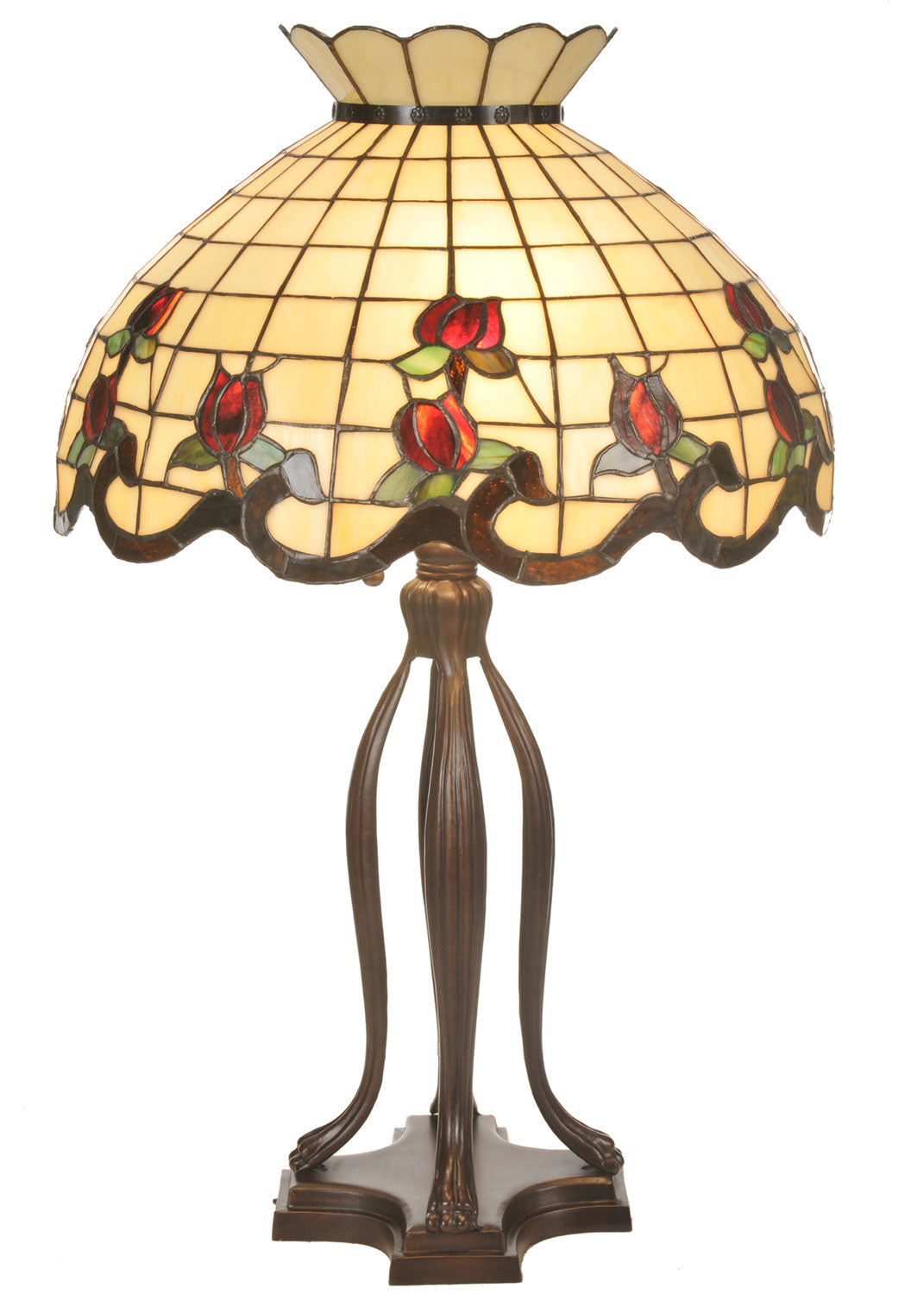 Meyda Tiffany Lighting 19138 Roseborder Three Light Table Lamp Lamp Bronze / Dark