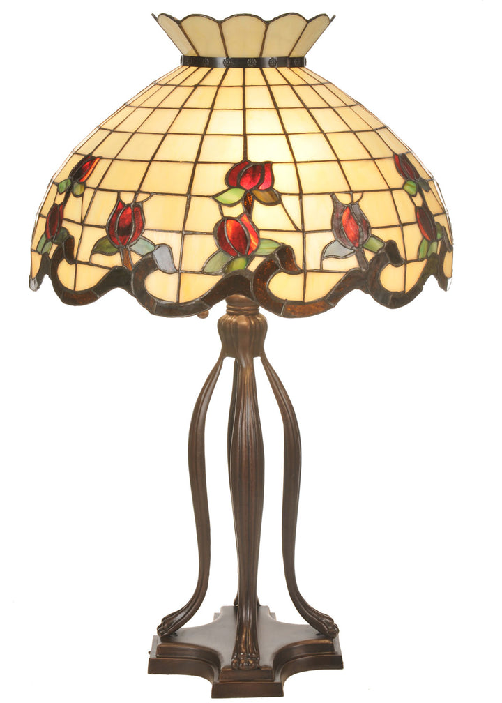 Meyda Tiffany Lighting 19138 Roseborder Three Light Table Lamp Lamp Bronze / Dark