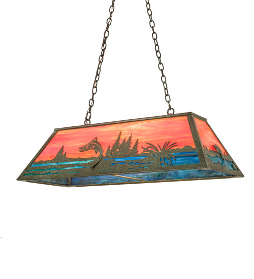 Meyda Tiffany Trout & Fisherman 192743 Pendant Light - Weathered Brass