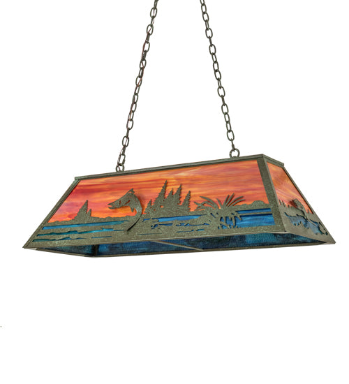 Meyda Tiffany Trout & Fisherman 192743 Pendant Light - Weathered Brass