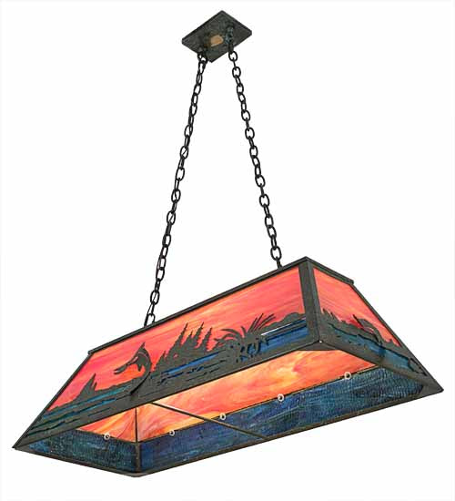Meyda Tiffany Trout & Fisherman 192743 Pendant Light - Weathered Brass