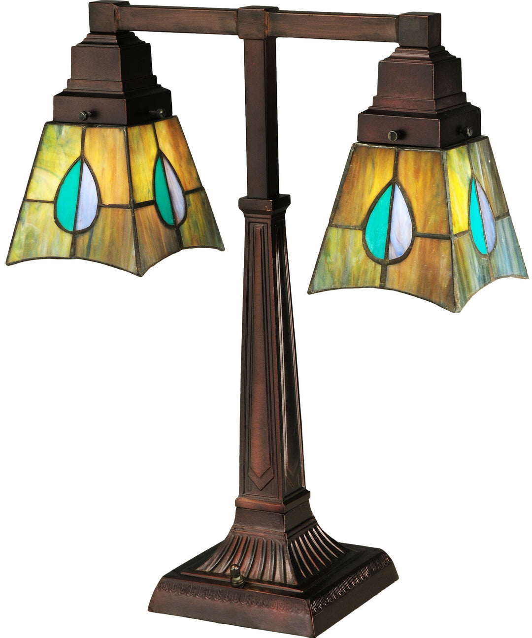 Meyda Tiffany Lighting 24284 Mackintosh Leaf Two Light Desk Lamp Lamp Copper/Antique/Verde