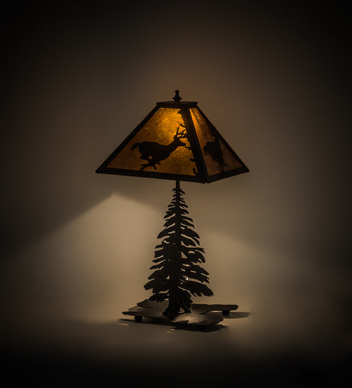 Meyda Tiffany Lighting 194300 Deer On The Loose Two Light Table Lamp Lamp Black