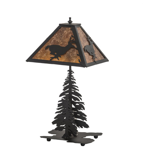 Meyda Tiffany Lighting 194300 Deer On The Loose Two Light Table Lamp Lamp Black