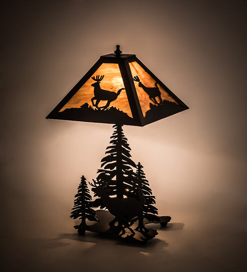 Meyda Tiffany Lighting 196036 Lone Deer Two Light Table Lamp Lamp Black