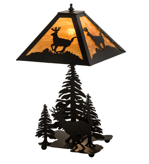 Meyda Tiffany Lighting 196036 Lone Deer Two Light Table Lamp Lamp Black