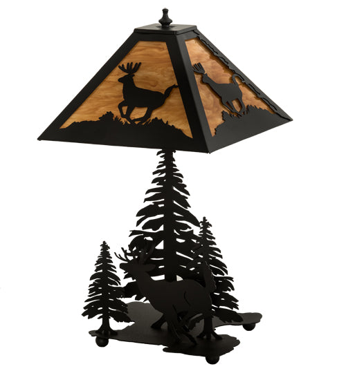 Meyda Tiffany Lighting 196036 Lone Deer Two Light Table Lamp Lamp Black