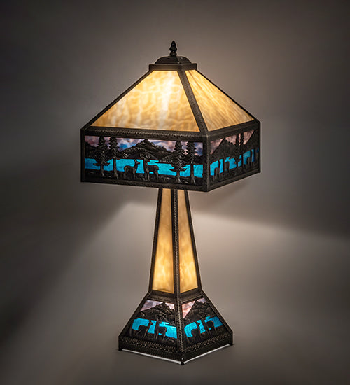 Meyda Tiffany Lighting 19632 Deer Lodge Two Light Table Lamp Lamp Bronze / Dark