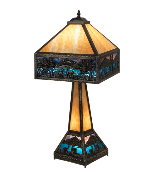 Meyda Tiffany Lighting 19632 Deer Lodge Two Light Table Lamp Lamp Bronze / Dark