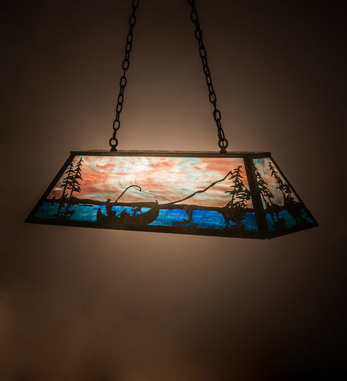 Meyda Tiffany Trout & Fisherman 196601 Pendant Light - Weathered Brass