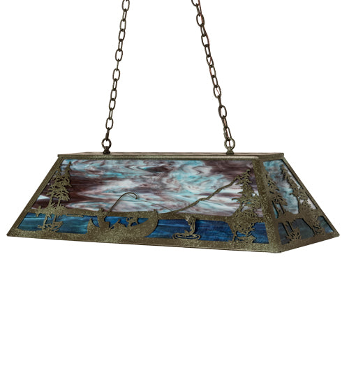Meyda Tiffany Trout & Fisherman 196601 Pendant Light - Weathered Brass
