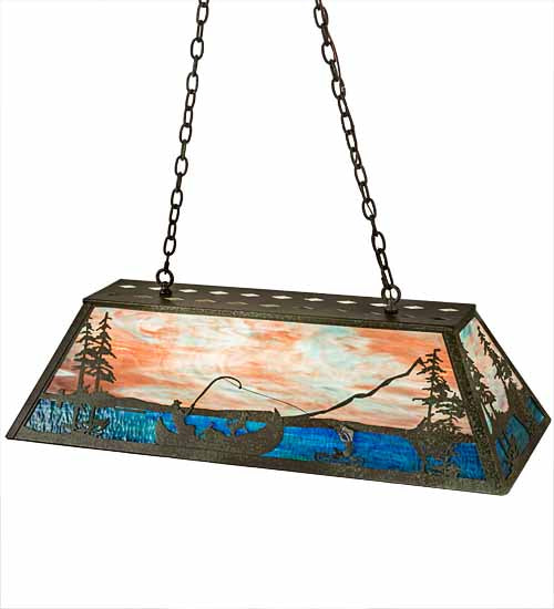 Meyda Tiffany Trout & Fisherman 196601 Pendant Light - Weathered Brass