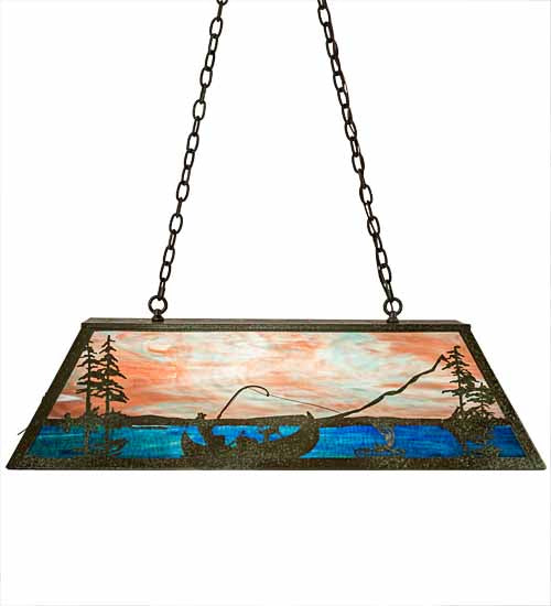 Meyda Tiffany Trout & Fisherman 196601 Pendant Light - Weathered Brass