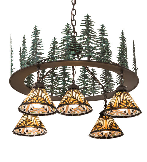 Meyda Tiffany Nuevo Mission 197163 Chandelier Light - Natural Wood,Mahogany Bronze