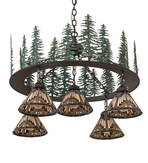Meyda Tiffany Nuevo Mission 197163 Chandelier Light - Natural Wood,Mahogany Bronze