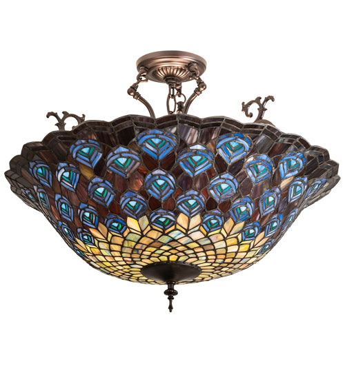 Meyda Tiffany Peacock Feather 197238 Ceiling Light - Mahogany Bronze