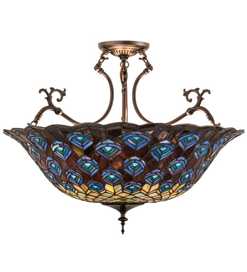 Meyda Tiffany Peacock Feather 197238 Ceiling Light - Mahogany Bronze