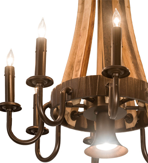 Meyda Tiffany Barrel Stave 197593 Chandelier Light - Natural Wood,Mahogany Bronze