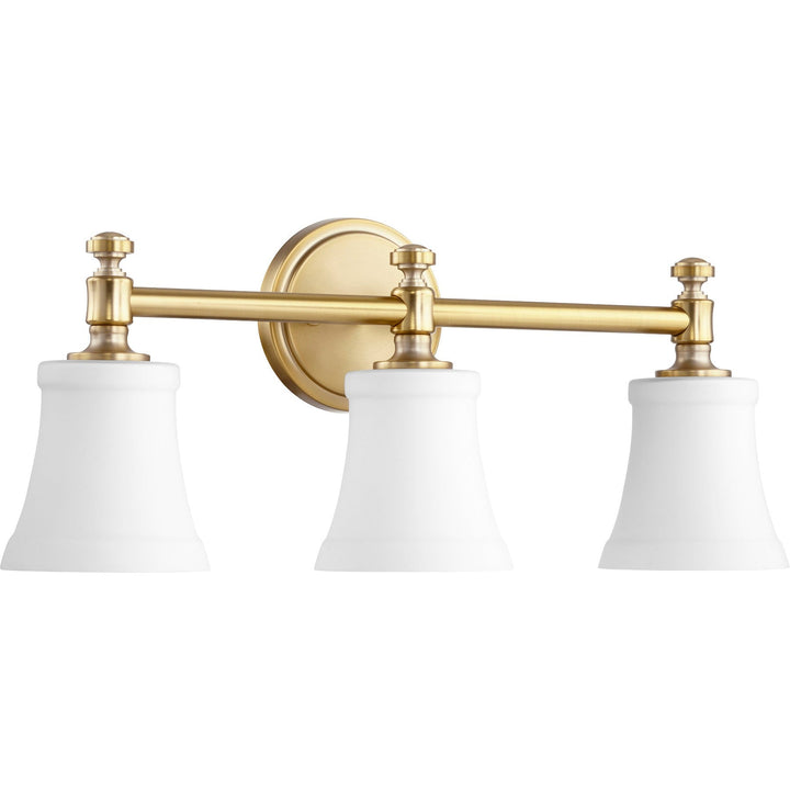 Quorum Rossington 5122-3-80 Bath Vanity Light 22 in. wide - Aged Brass W/ Satin Opal