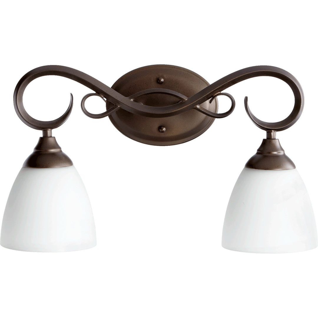 Quorum Powell 5108-2-86 Bath Vanity Light 19 in. wide - Oiled Bronze W/ Satin Opal