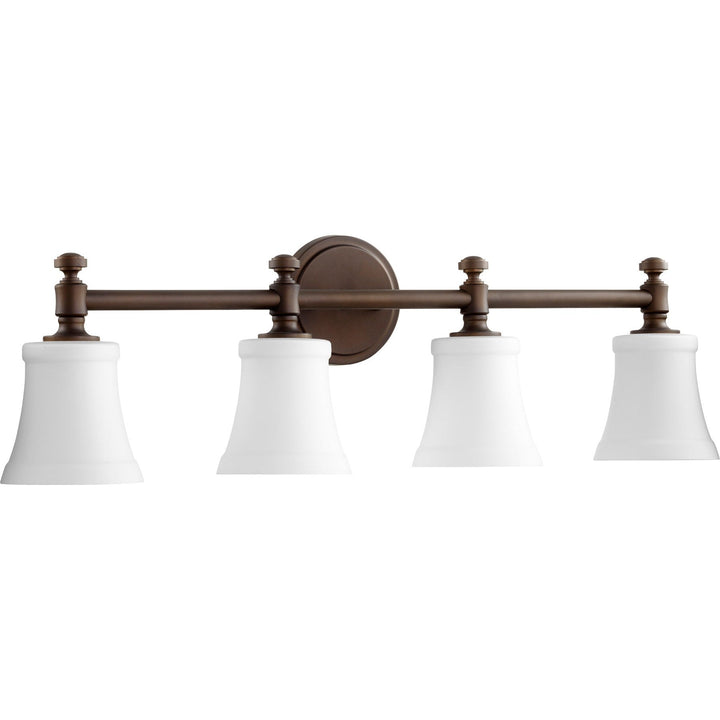 Quorum Rossington 5122-4-186 Bath Vanity Light 30 in. wide - Oiled Bronze W/ Satin Opal