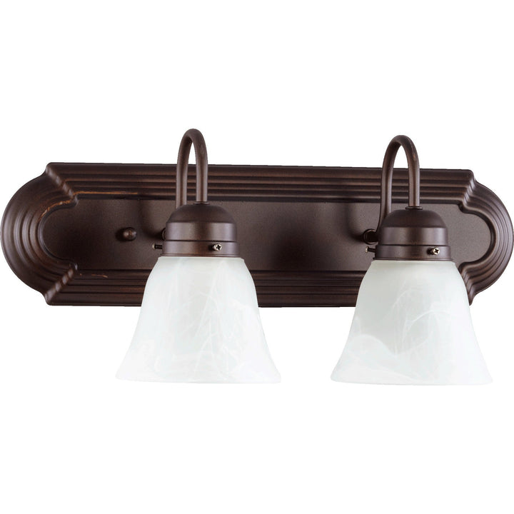 Quorum 5094 Vanities 5094-2-186 Bath Vanity Light 18 in. wide - Oiled Bronze W/ Faux Alabaster