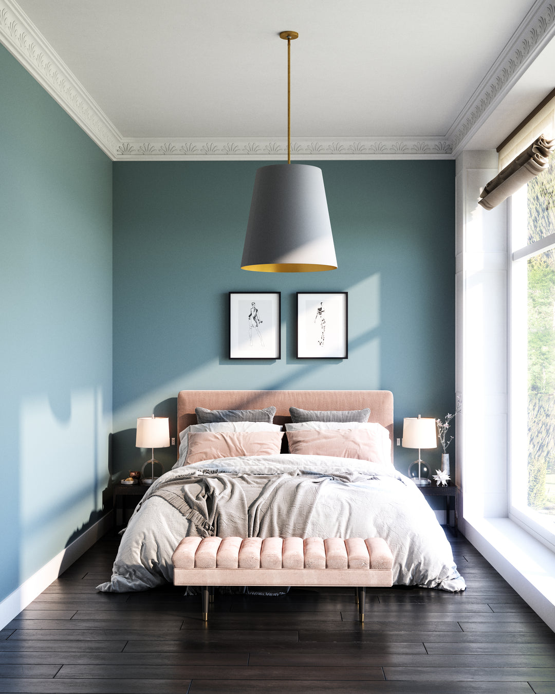 Alora calor PD311025VBGG Pendant Light - Gray Linen with Gold Parchment/Vintage Brass