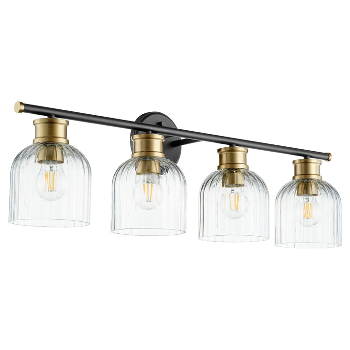 Quorum Monarch 510-4-6980 Bath Vanity Light 32 in. wide - Textured Black W/ Aged Brass, Toasted Sienna/Walnut/