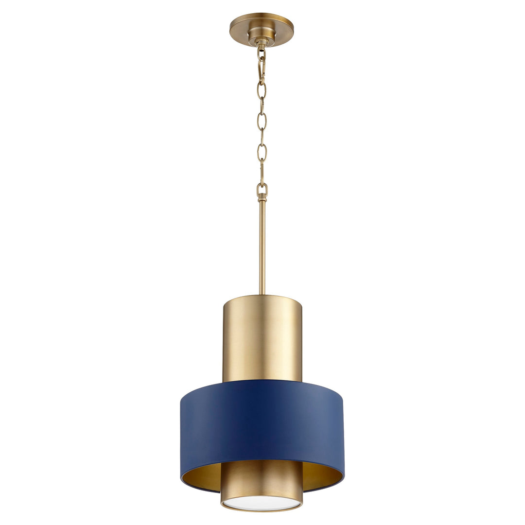 Quorum Cylinder Drum Pendants 8011-3280 Pendant Light - Aged Brass W/ Blue