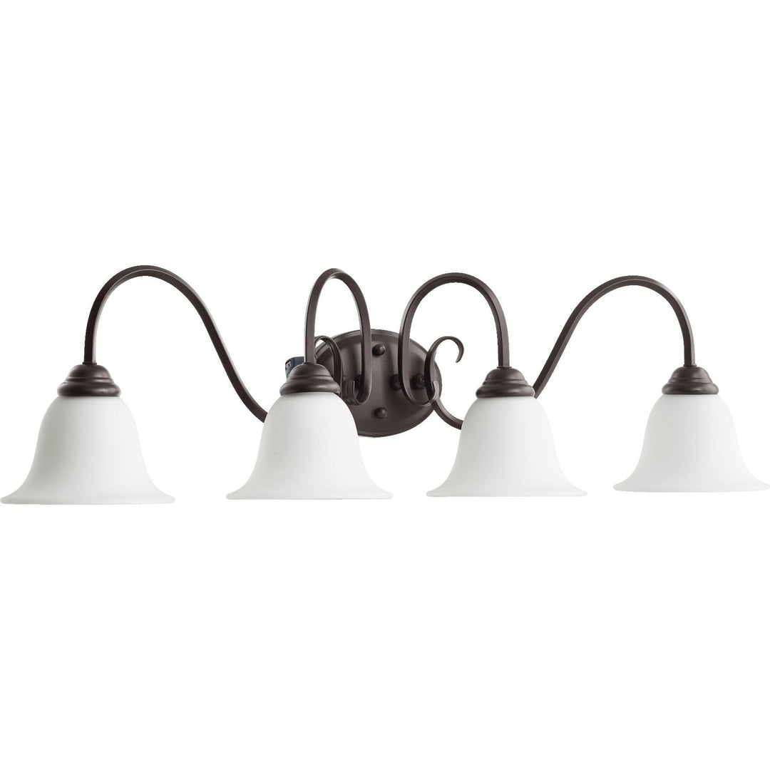 Quorum Spencer 5110-4-186 Bath Vanity Light 34 in. wide - Oiled Bronze W/ Satin Opal, Matte Black/Matte Black/