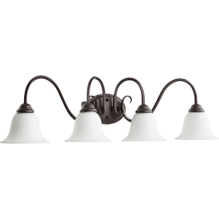 Quorum Spencer 5110-4-186 Bath Vanity Light 34 in. wide - Oiled Bronze W/ Satin Opal, Matte Black/Matte Black/