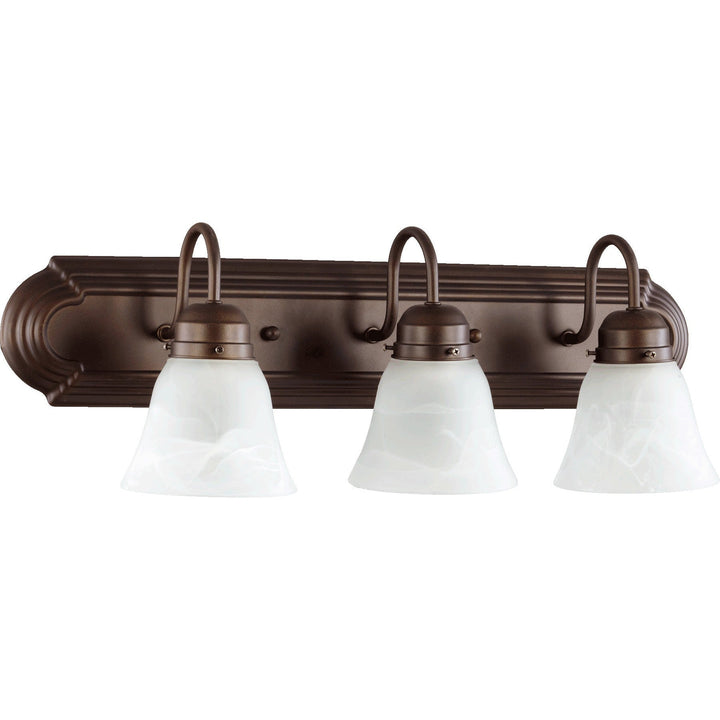 Quorum 5094 Vanities 5094-3-186 Bath Vanity Light 24 in. wide - Oiled Bronze W/ Faux Alabaster