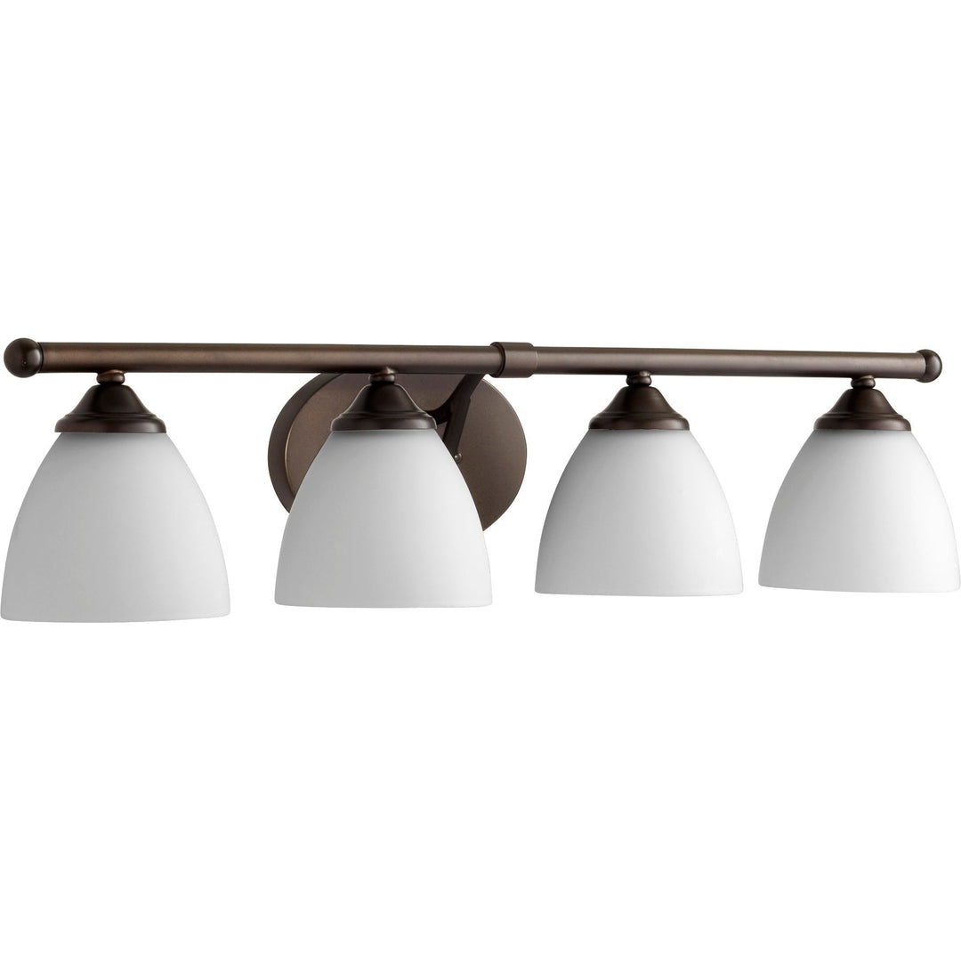 Quorum Brooks 5150-4-86 Bath Vanity Light 30 in. wide - Oiled Bronze W/ Satin Opal
