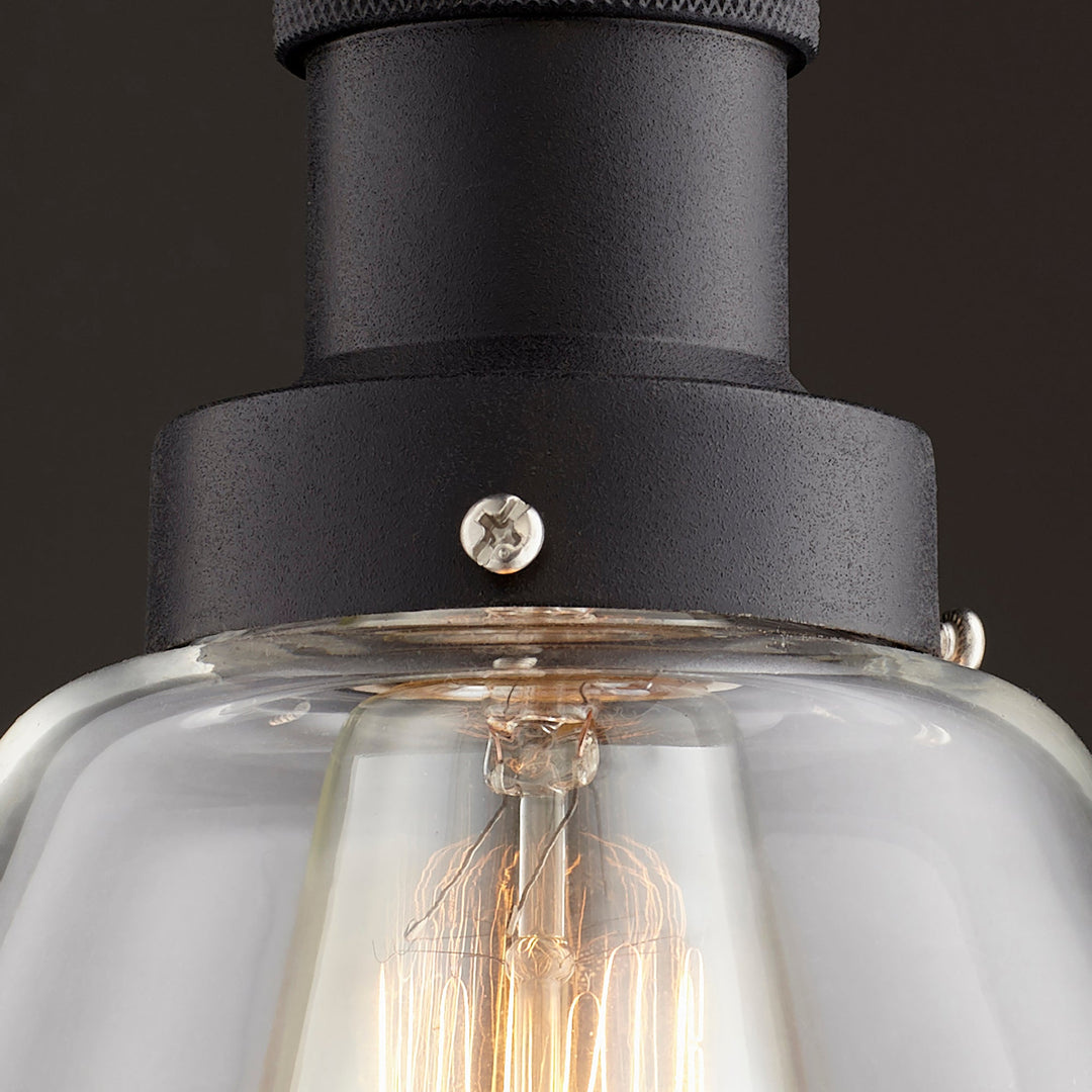Quorum Clear Bell Pendants 878-169 Pendant Light - Textured Black,  Weathered Oak/Weathered Oak/