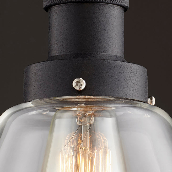 Quorum Clear Bell Pendants 878-169 Pendant Light - Textured Black,  Weathered Oak/Weathered Oak/
