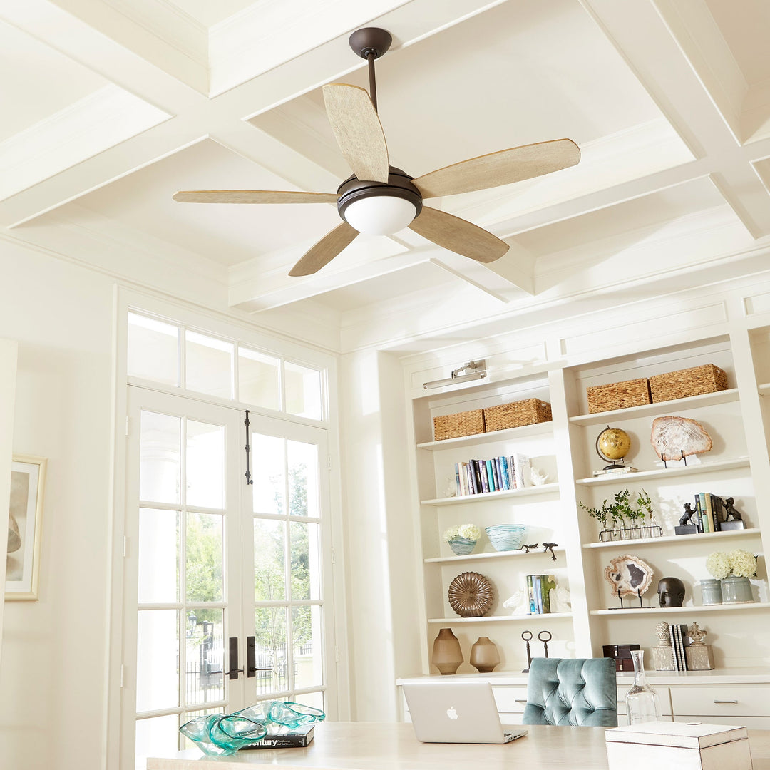 Quorum Colton 36525-9186 Ceiling Fan 52 in. - Oiled Bronze w/ Satin Opal, Walnut/Weathered Oak