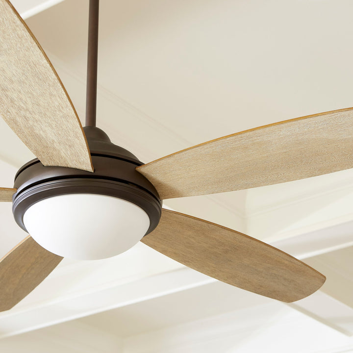 Quorum Colton 36525-9186 Ceiling Fan 52 in. - Oiled Bronze w/ Satin Opal, Walnut/Weathered Oak