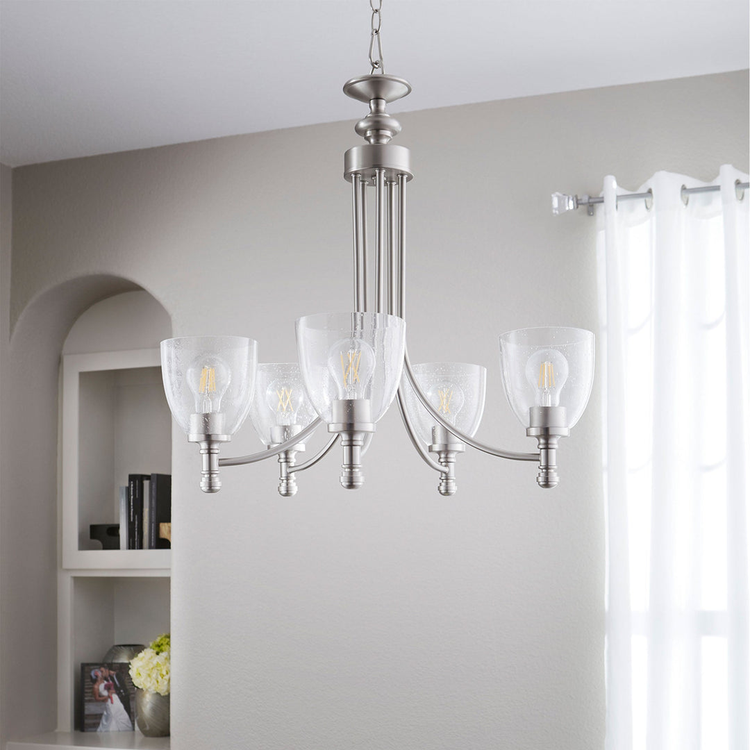 Quorum Rossington 6122-5-265 Chandelier Light - Satin Nickel W/ Clear/Seeded