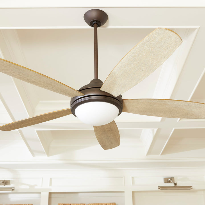 Quorum Colton 36525-9186 Ceiling Fan 52 in. - Oiled Bronze w/ Satin Opal, Walnut/Weathered Oak