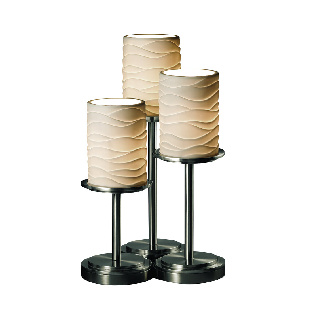 Justice Designs POR-8797-10-WAVE-NCKL Limoges Three Light Table Lamp Lamp Pewter, Nickel, Silver