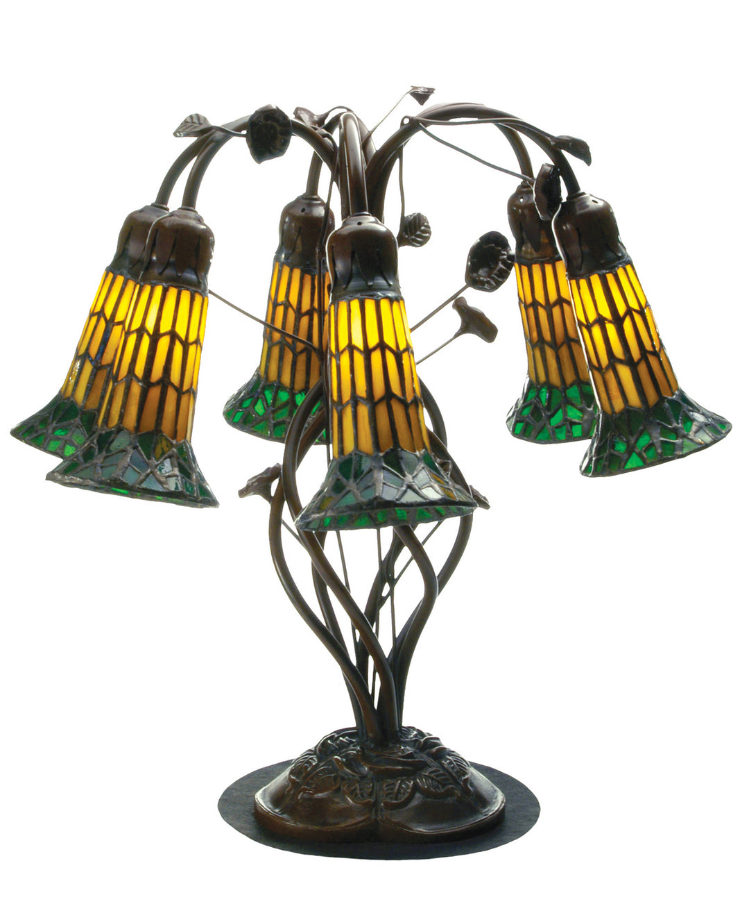 Meyda Tiffany Lighting 102415 Stained Glass Pond Lily Six Light Table Lamp Lamp Bronze / Dark