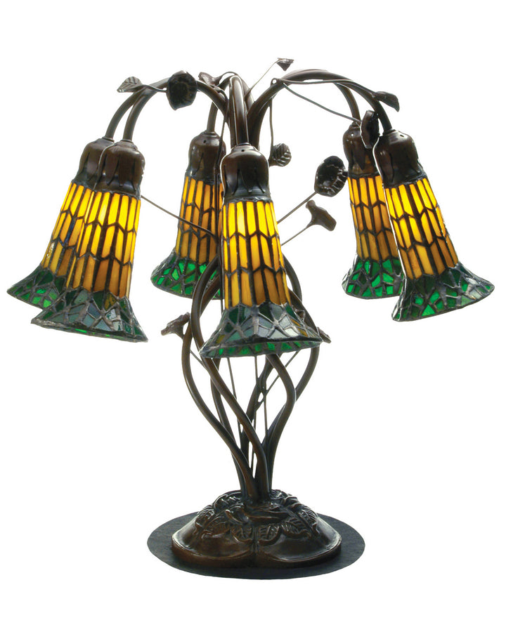 Meyda Tiffany Lighting 102415 Stained Glass Pond Lily Six Light Table Lamp Lamp Bronze / Dark