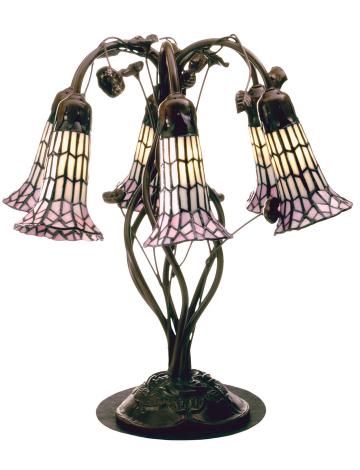 Meyda Tiffany Lighting 102416 Stained Glass Pond Lily Six Light Table Lamp Lamp Bronze / Dark