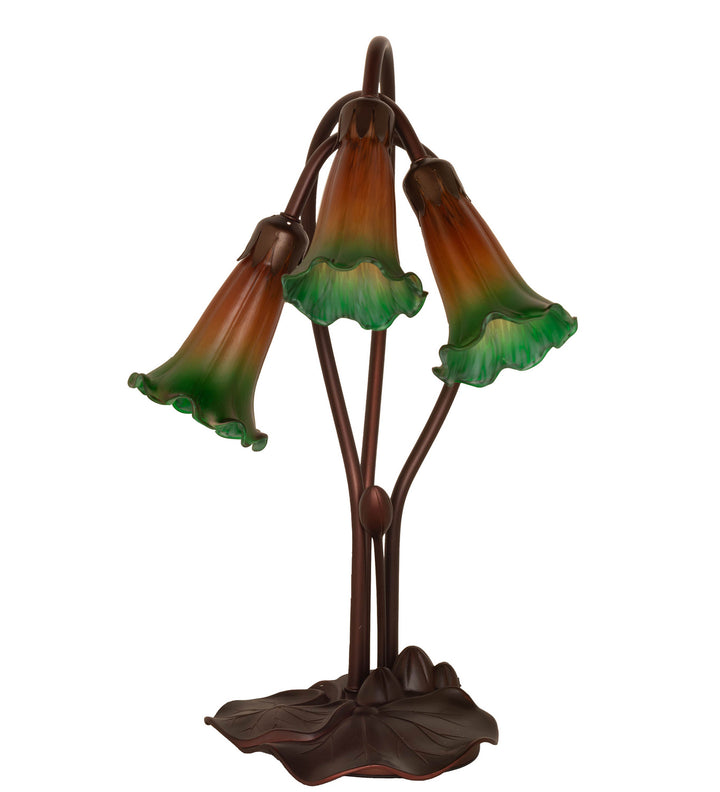 Meyda Tiffany Lighting 13595 Amber/Green Three Light Accent Lamp Lamp Bronze / Dark