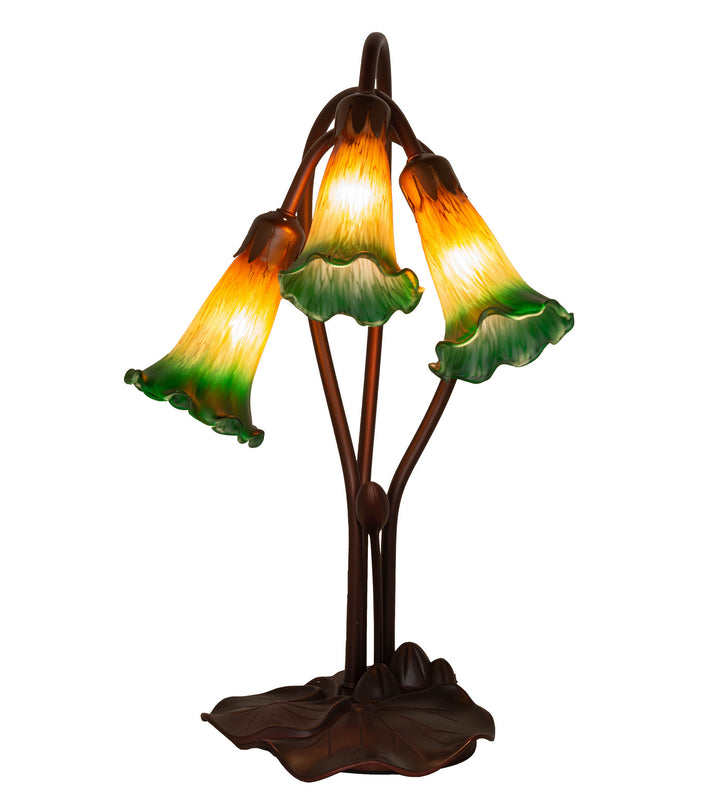 Meyda Tiffany Lighting 13595 Amber/Green Three Light Accent Lamp Lamp Bronze / Dark